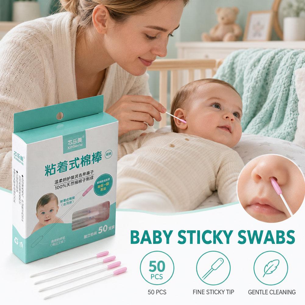 Baby Nose Cleaner - 50 Stück Baby-Wattestäbchen mit Klebeschicht, 4